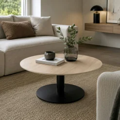 Table basse ronde relevable céramique effet chêne LUGANO