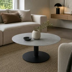 Table basse ronde relevable céramique grise Ø90 cm LUGANO