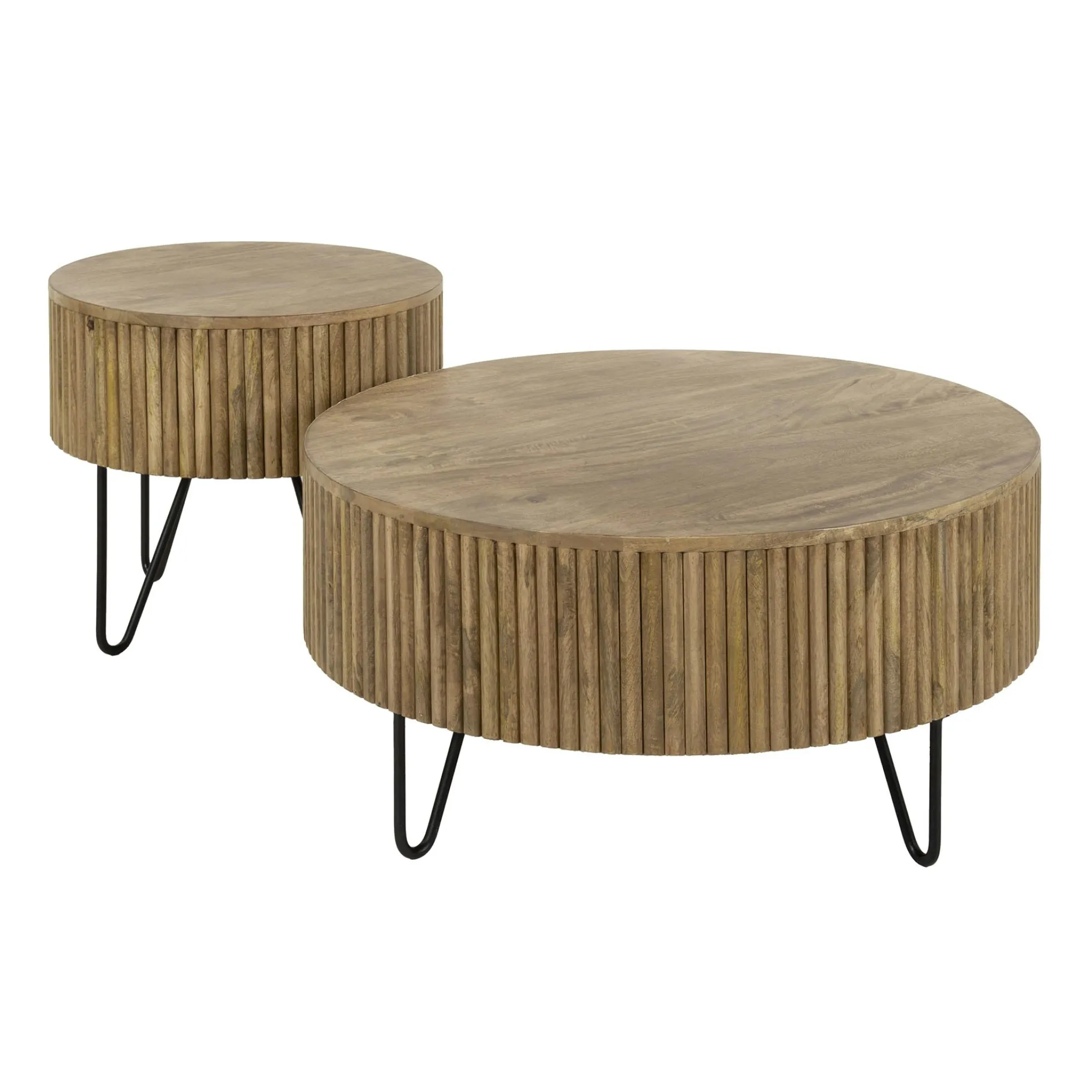 Table basse ronde striée en bois de manguier (lot de 2) CREEK