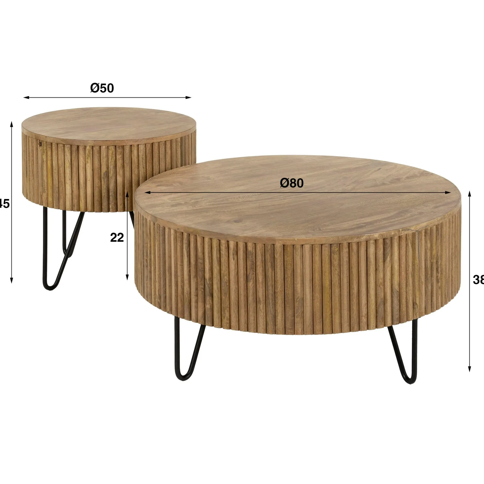Table basse ronde striée en bois de manguier (lot de 2) CREEK
