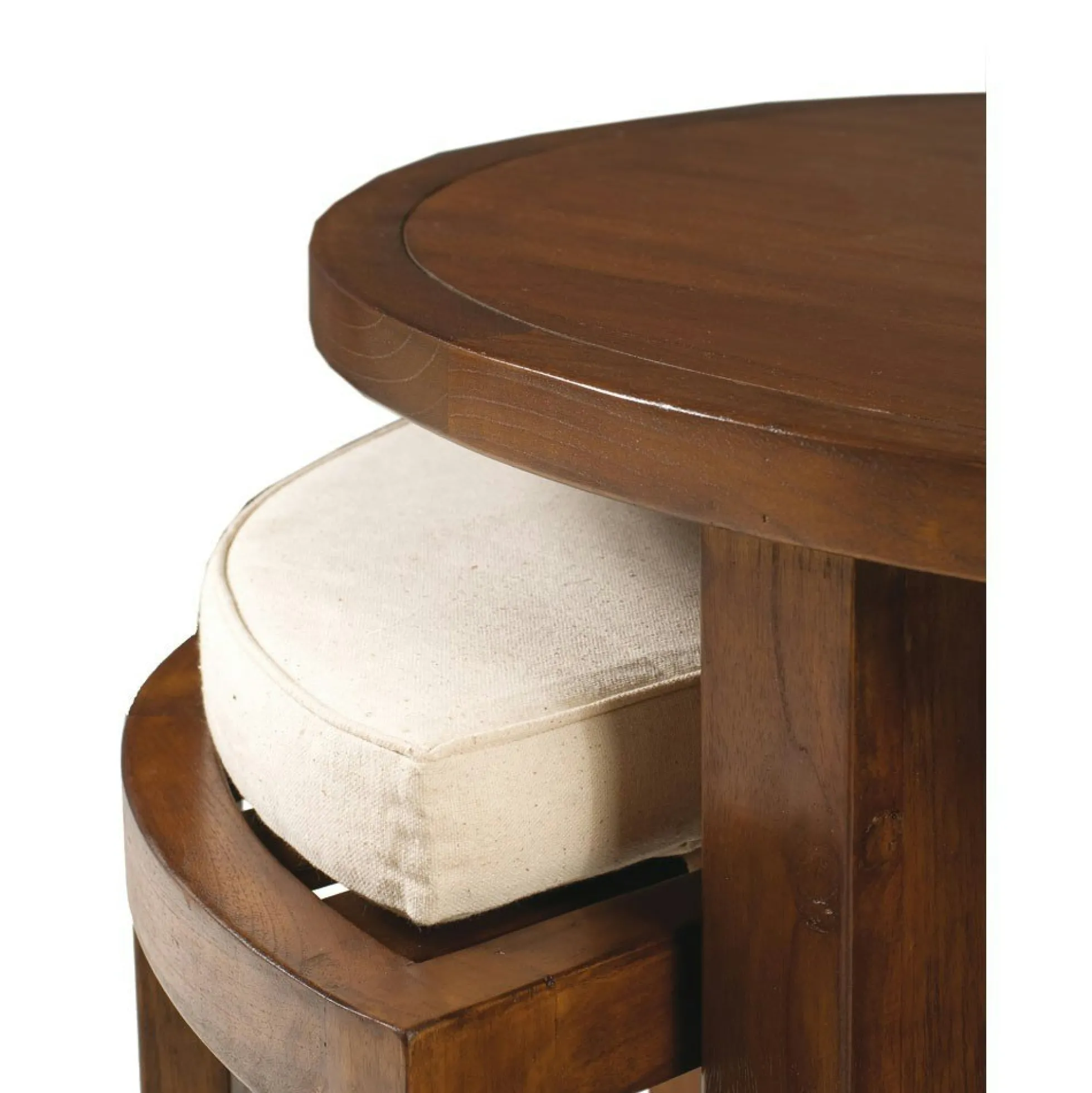 Table basse ronde 2 tabourets avec coussins D90cm LOLA