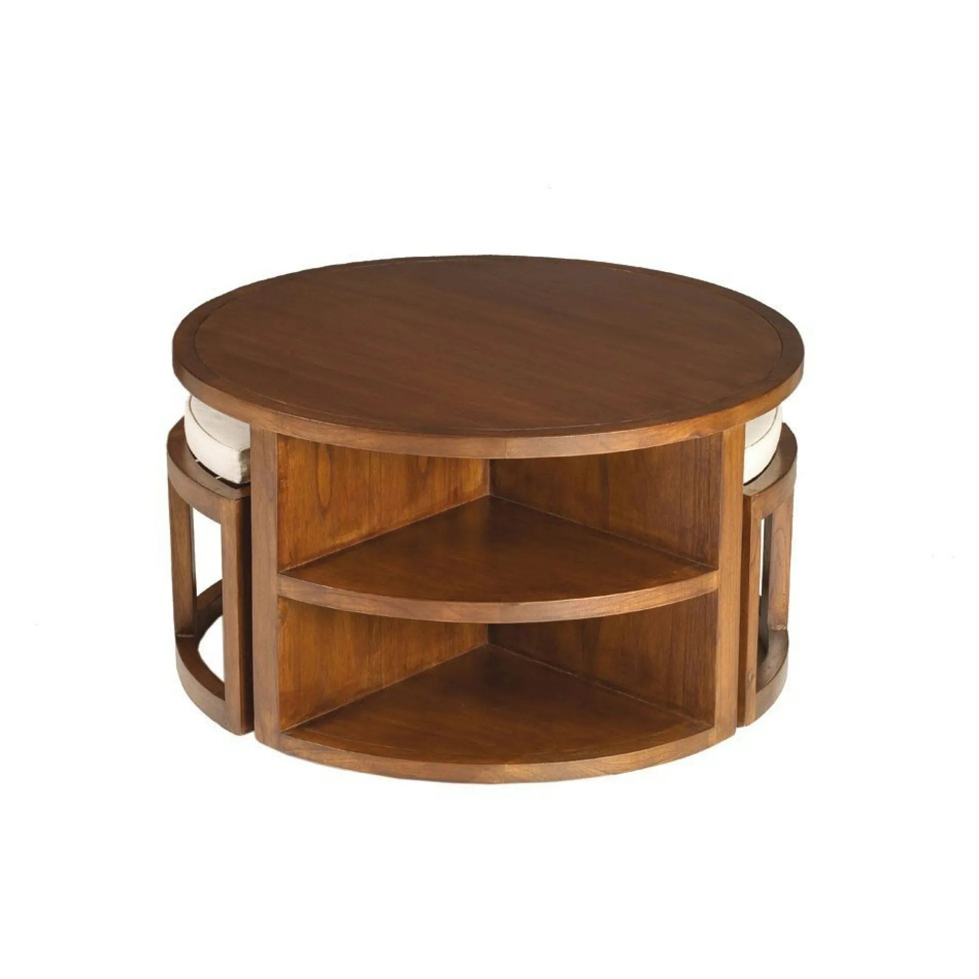 Table basse ronde 2 tabourets avec coussins D90cm LOLA