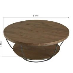 Table basse ronde teck recyclé et métal double plateau D80cm SWING