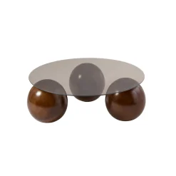 Table basse ronde verre ambré 3 pieds boule KOCHI