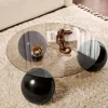 Table basse ronde verre ambré - 3 pieds boules noirs KOCHI