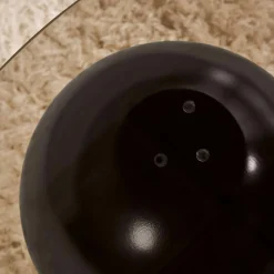 Table basse ronde verre ambré - 3 pieds boules noirs KOCHI