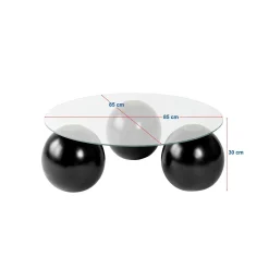 Table basse ronde verre ambré - 3 pieds boules noirs KOCHI