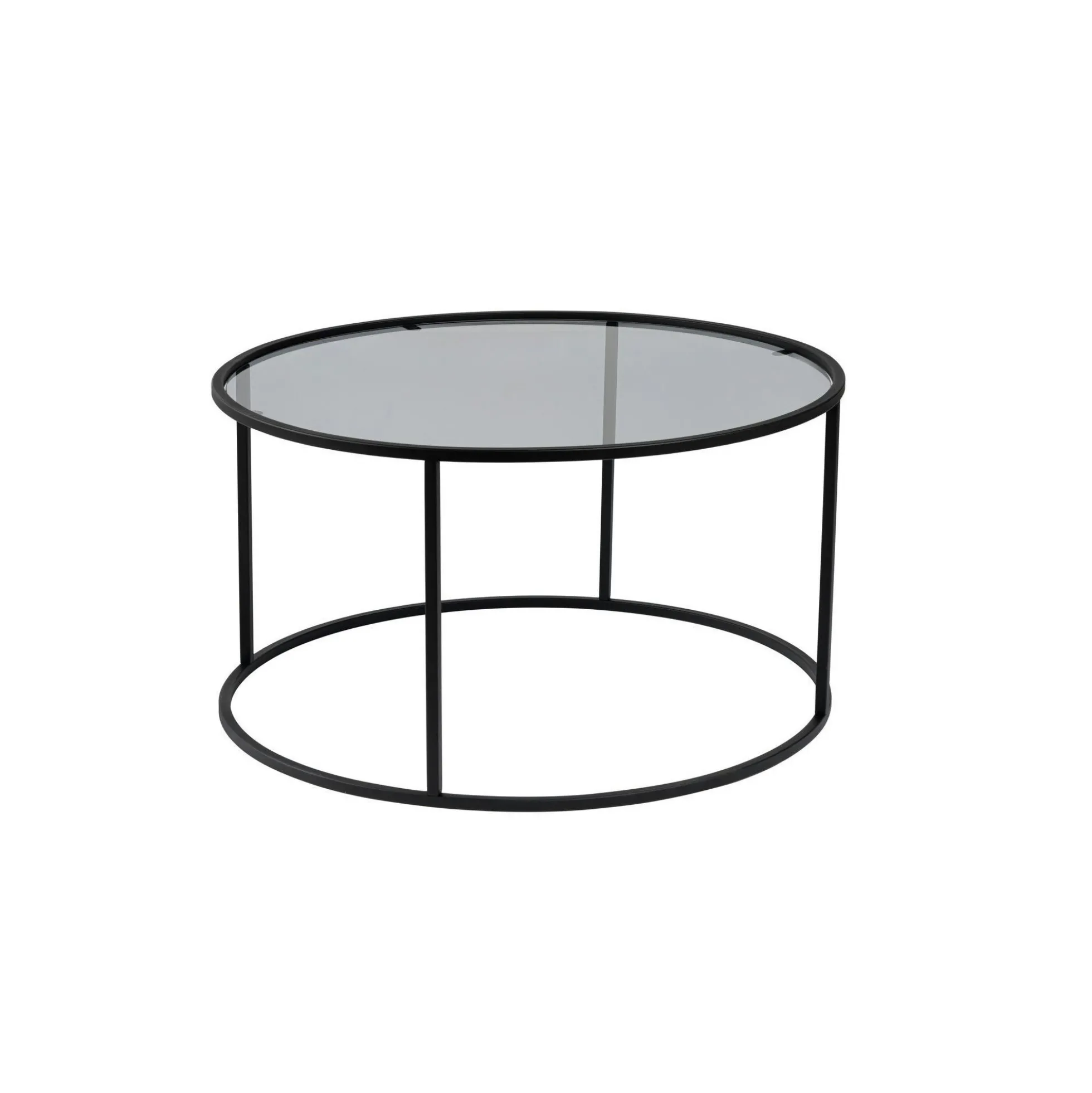 Table basse ronde verre fumé – cadre noir ⌀80 cm TULUM