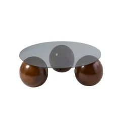 Table basse ronde verre fumé 3 pieds boule KOCHI