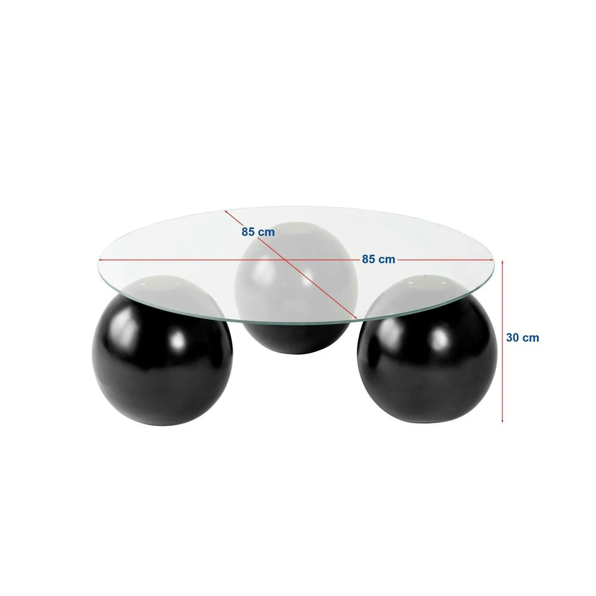 Table basse ronde verre fumé - 3 pieds boules noirs KOCHI