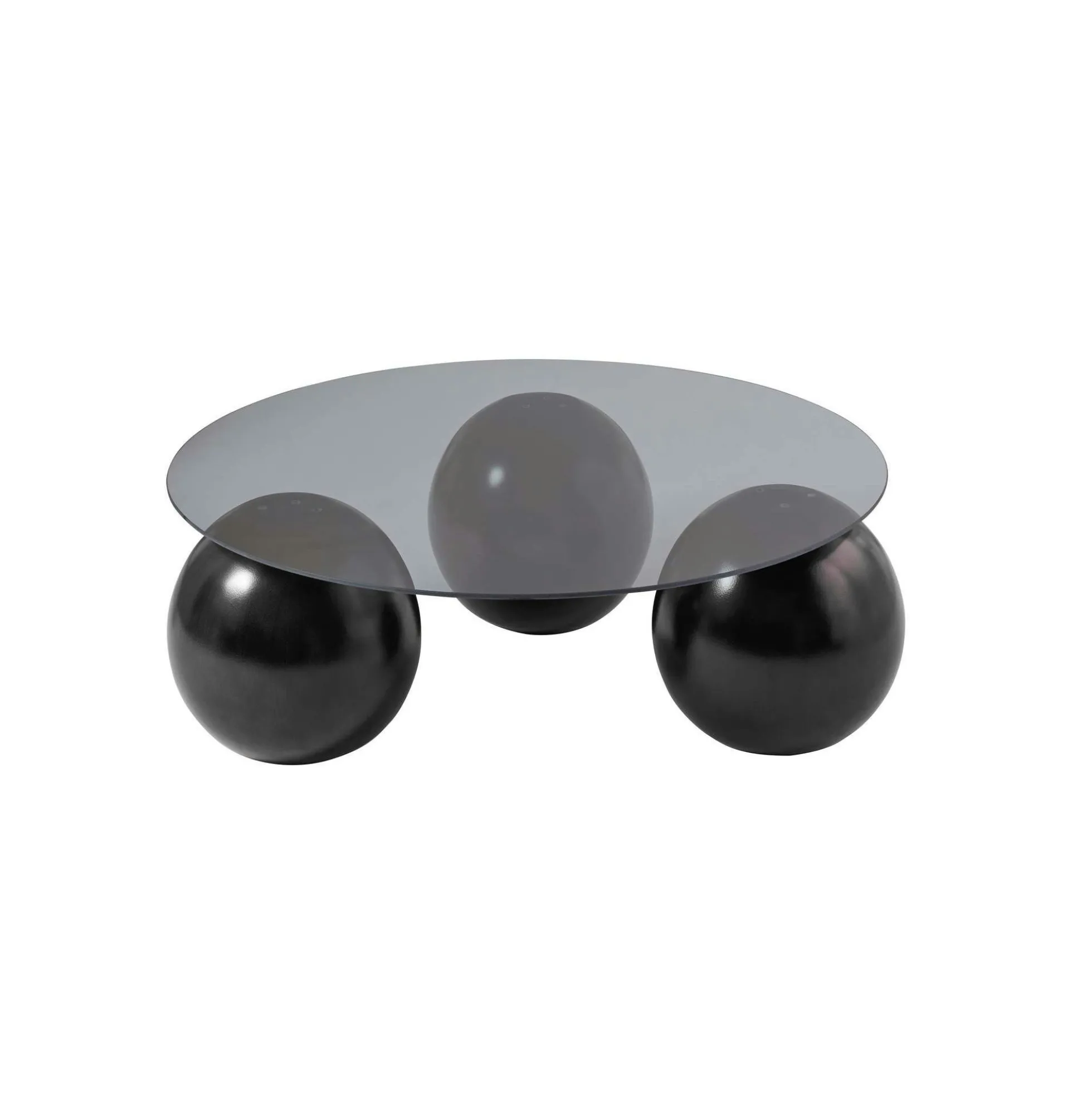 Table basse ronde verre fumé - 3 pieds boules noirs KOCHI