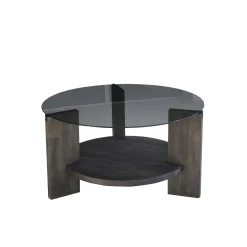 Table basse ronde verre fumé - 2 plateaux anthracite ANZIO