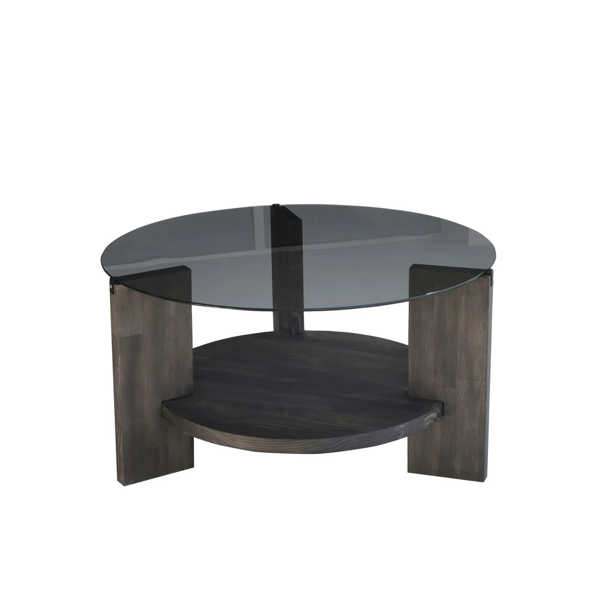 Table basse ronde verre fumé - 2 plateaux anthracite ANZIO