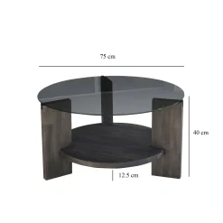 Table basse ronde verre fumé - 2 plateaux anthracite ANZIO