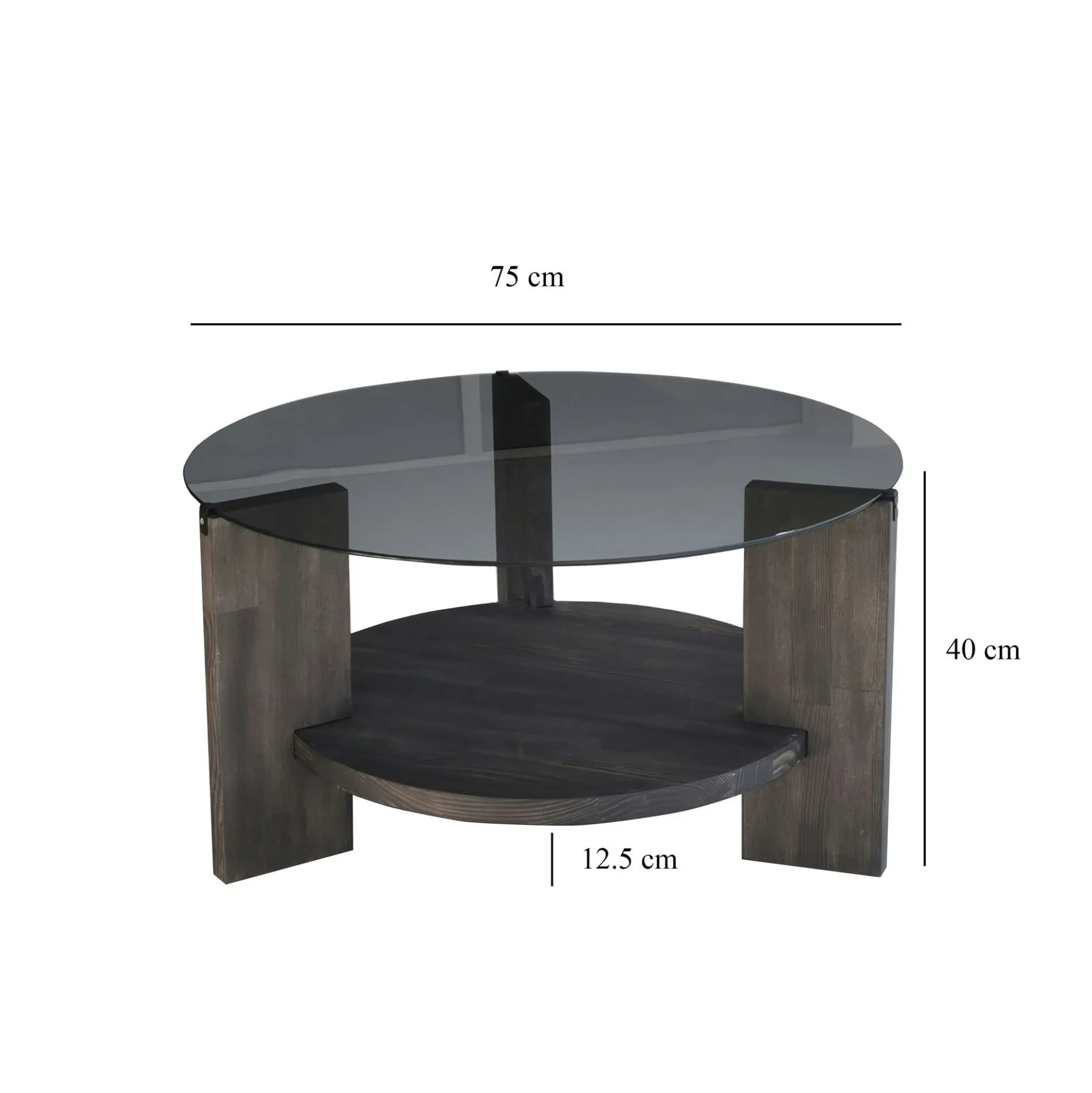 Table basse ronde verre fumé - 2 plateaux anthracite ANZIO