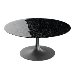 Table basse ronde verre ondulé noir, pied tulipe LIGURIE