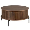 Table basse ronde vintage 2 tiroirs rainurés CORTINA