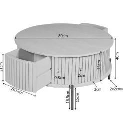 Table basse ronde vintage 2 tiroirs rainurés CORTINA