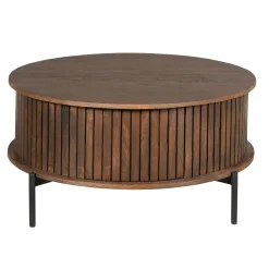 Table basse ronde vintage 2 tiroirs rainurés CORTINA