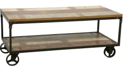 Table basse à roulettes double plateaux en Hévéa recyclé coloré et métal 120x60x47cm LOFT COLORS