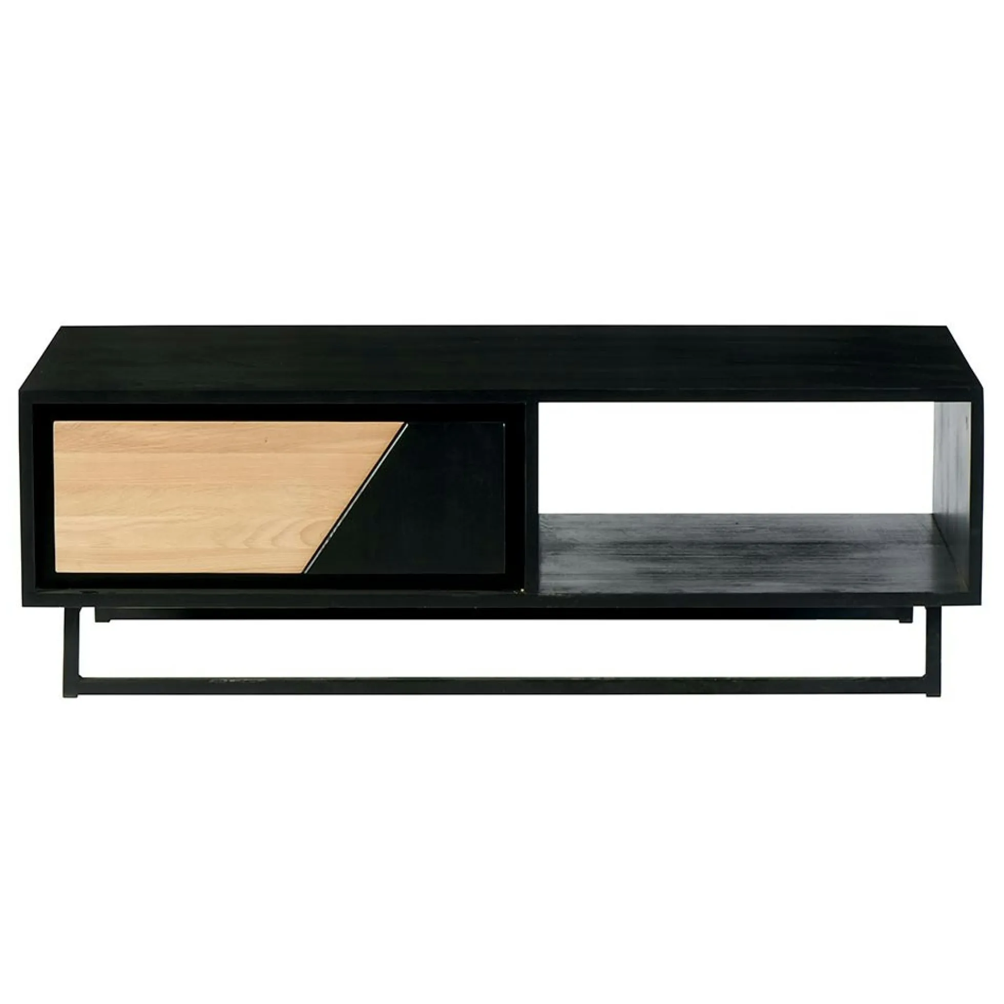 Table basse 1 tiroir 1 niche bois noir et blanc ANINA