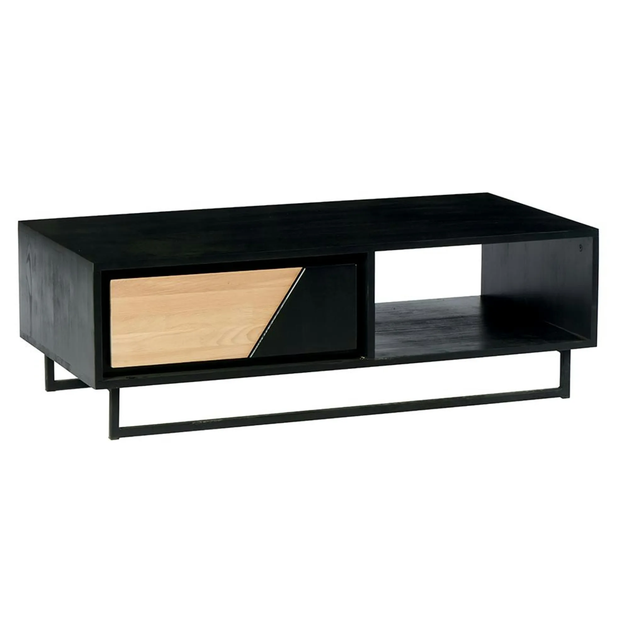 Table basse 1 tiroir 1 niche bois noir et blanc ANINA