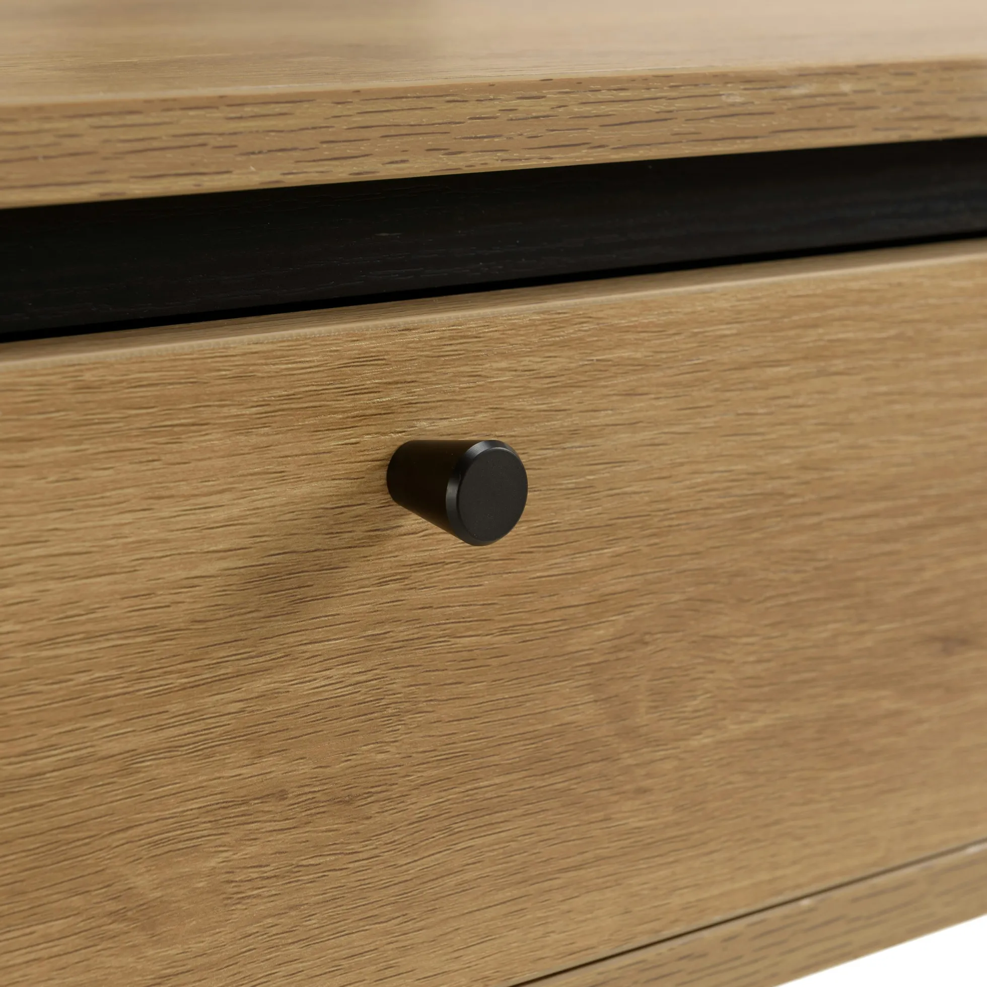 Table basse 2 tiroirs bords arrondis bois décor strié JINAN