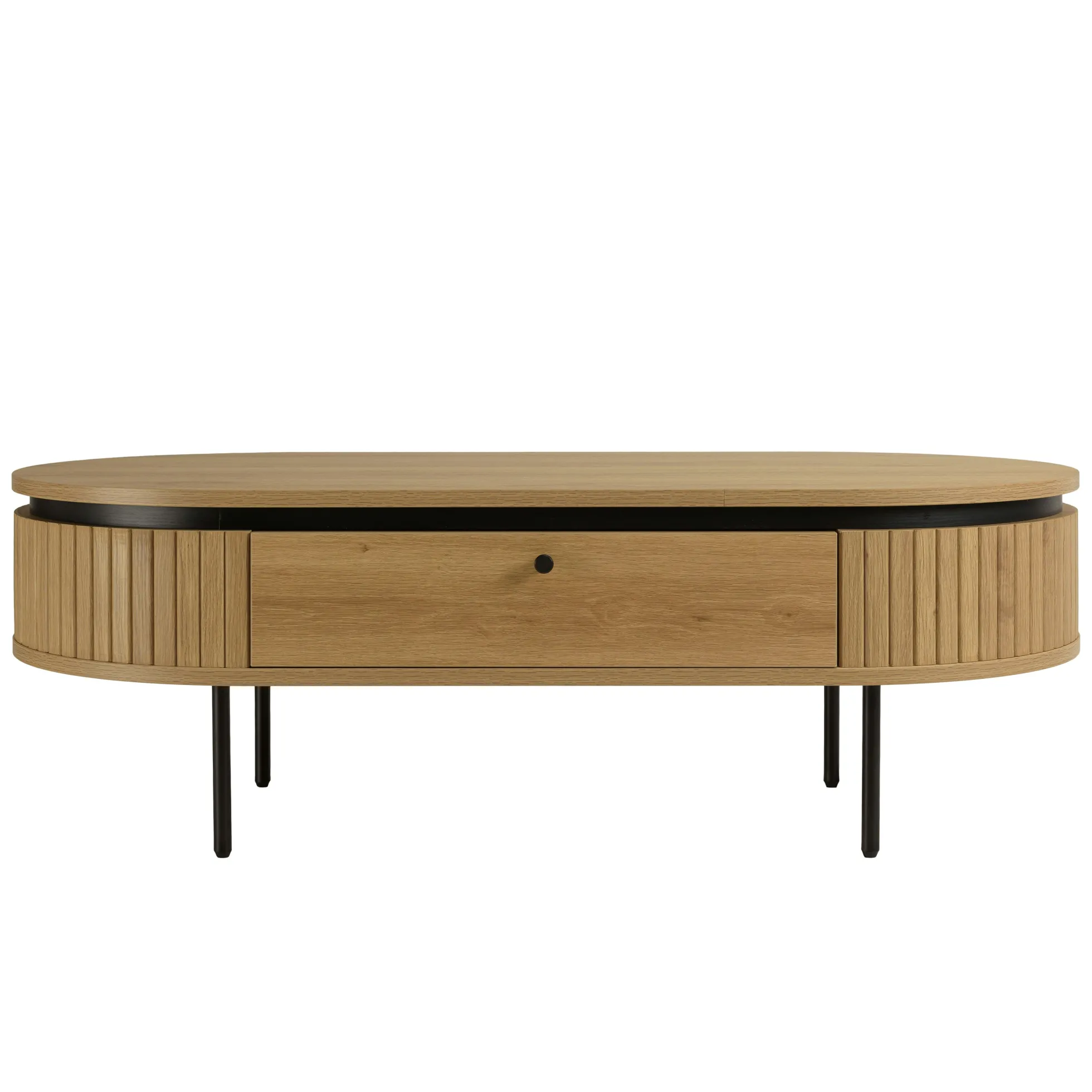 Table basse 2 tiroirs bords arrondis bois décor strié JINAN