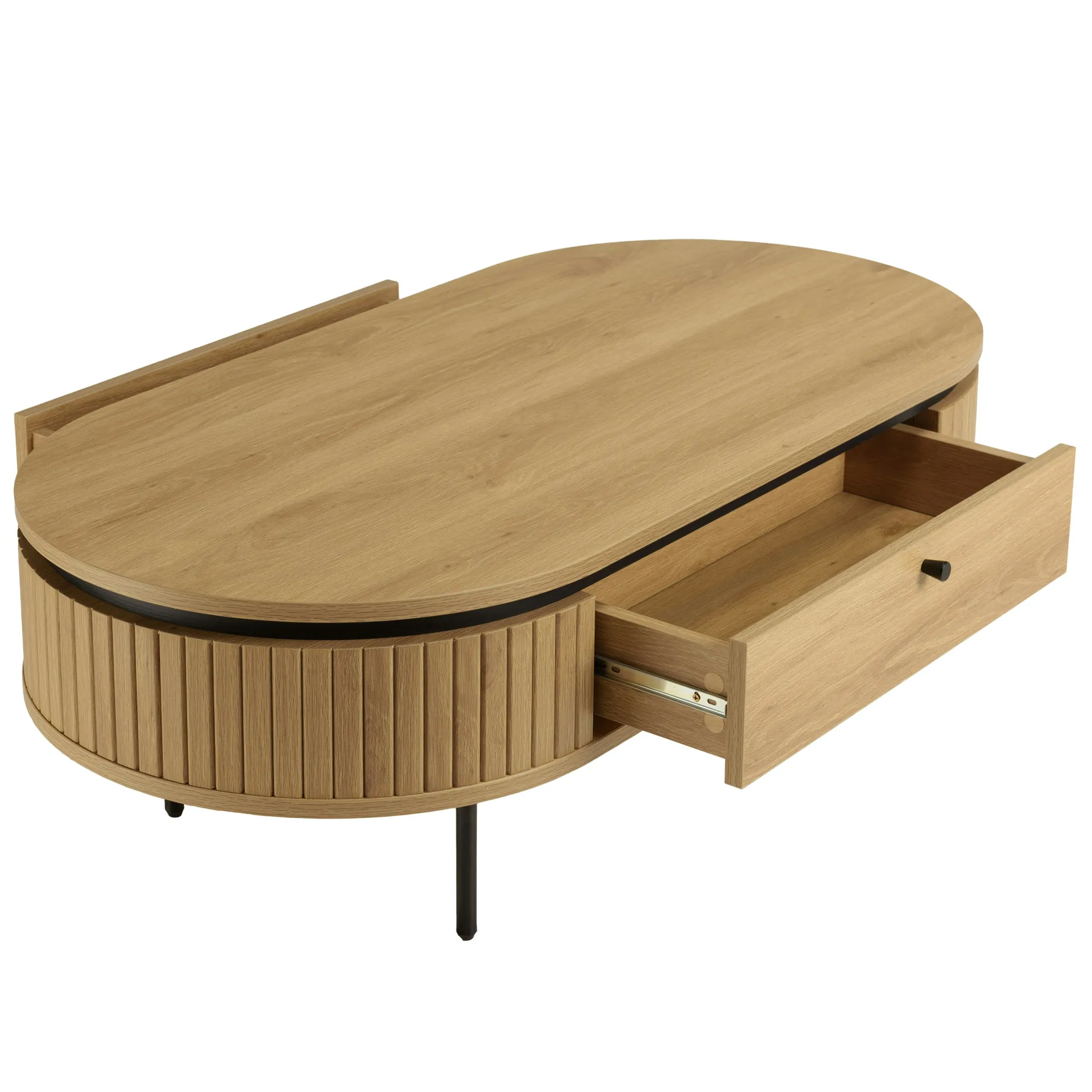 Table basse 2 tiroirs bords arrondis bois décor strié JINAN