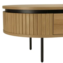 Table basse 2 tiroirs bords arrondis bois décor strié JINAN