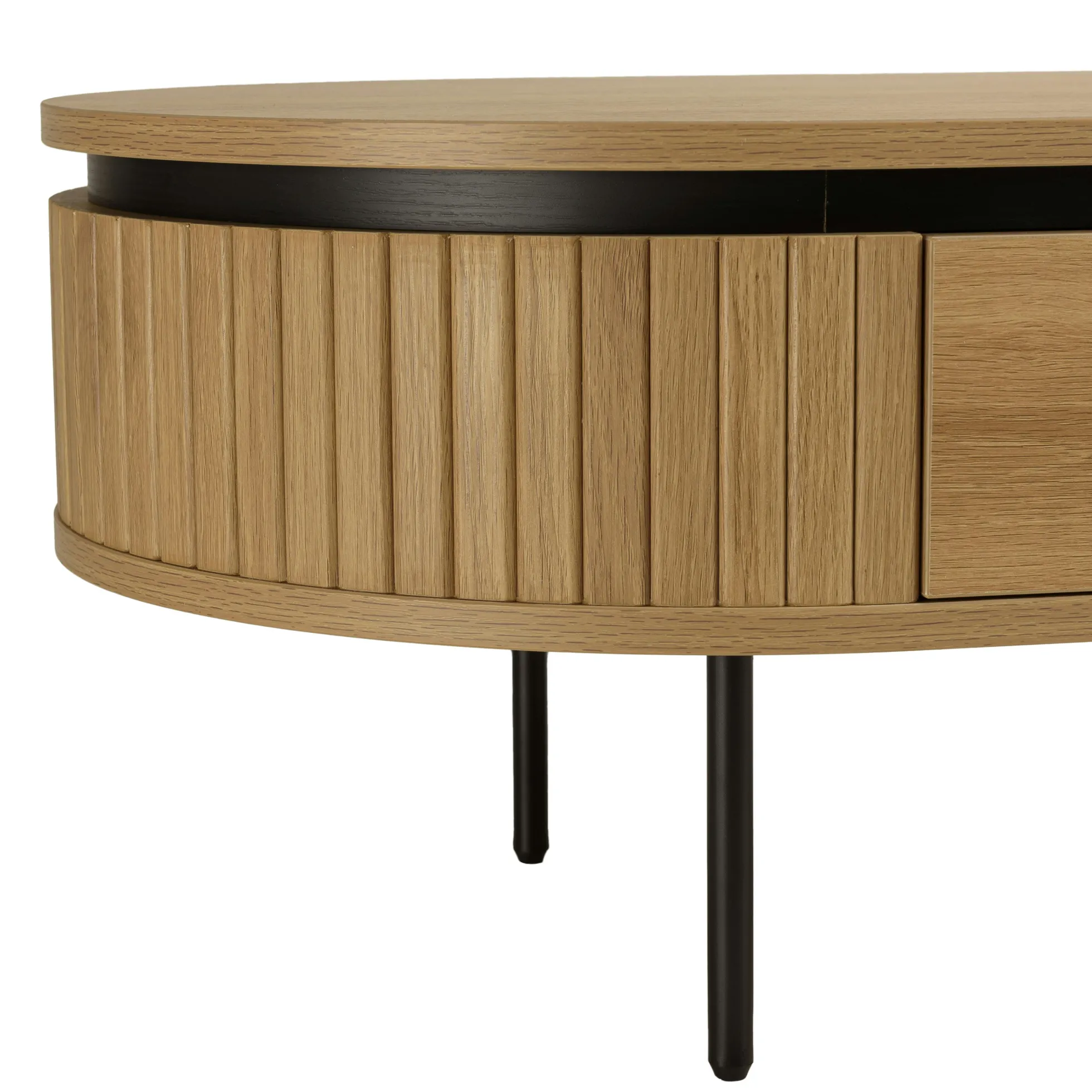 Table basse 2 tiroirs bords arrondis bois décor strié JINAN