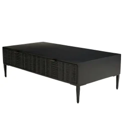 Table basse 2 tiroirs façades sculptées bois noir SURATE