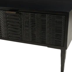 Table basse 2 tiroirs façades sculptées bois noir SURATE