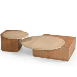 Table basse travertin et bois style design DUOMO