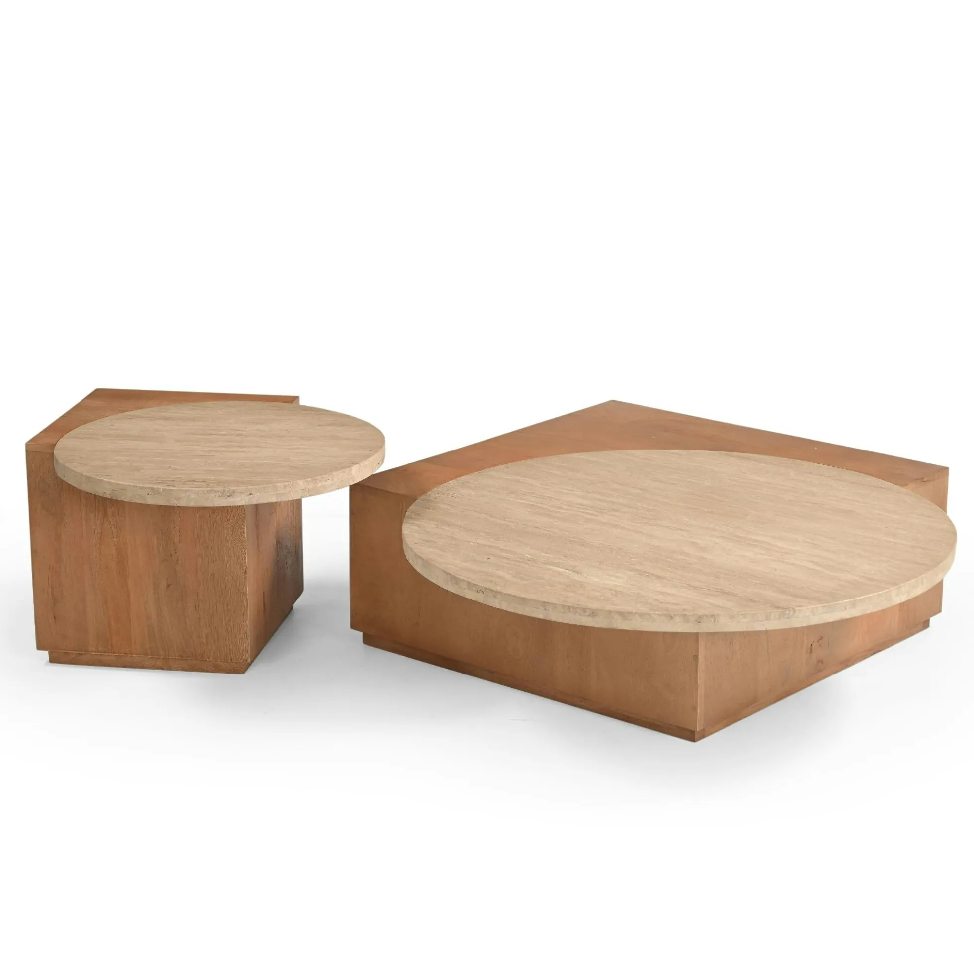Table basse travertin et bois style design DUOMO