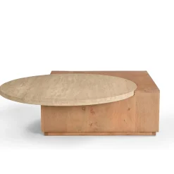 Table basse travertin et bois style design DUOMO