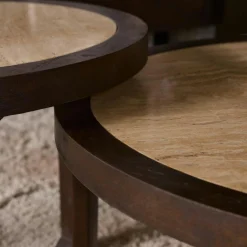 Table basse travertin et bois 3 pieds Ø75 cm DUOMO