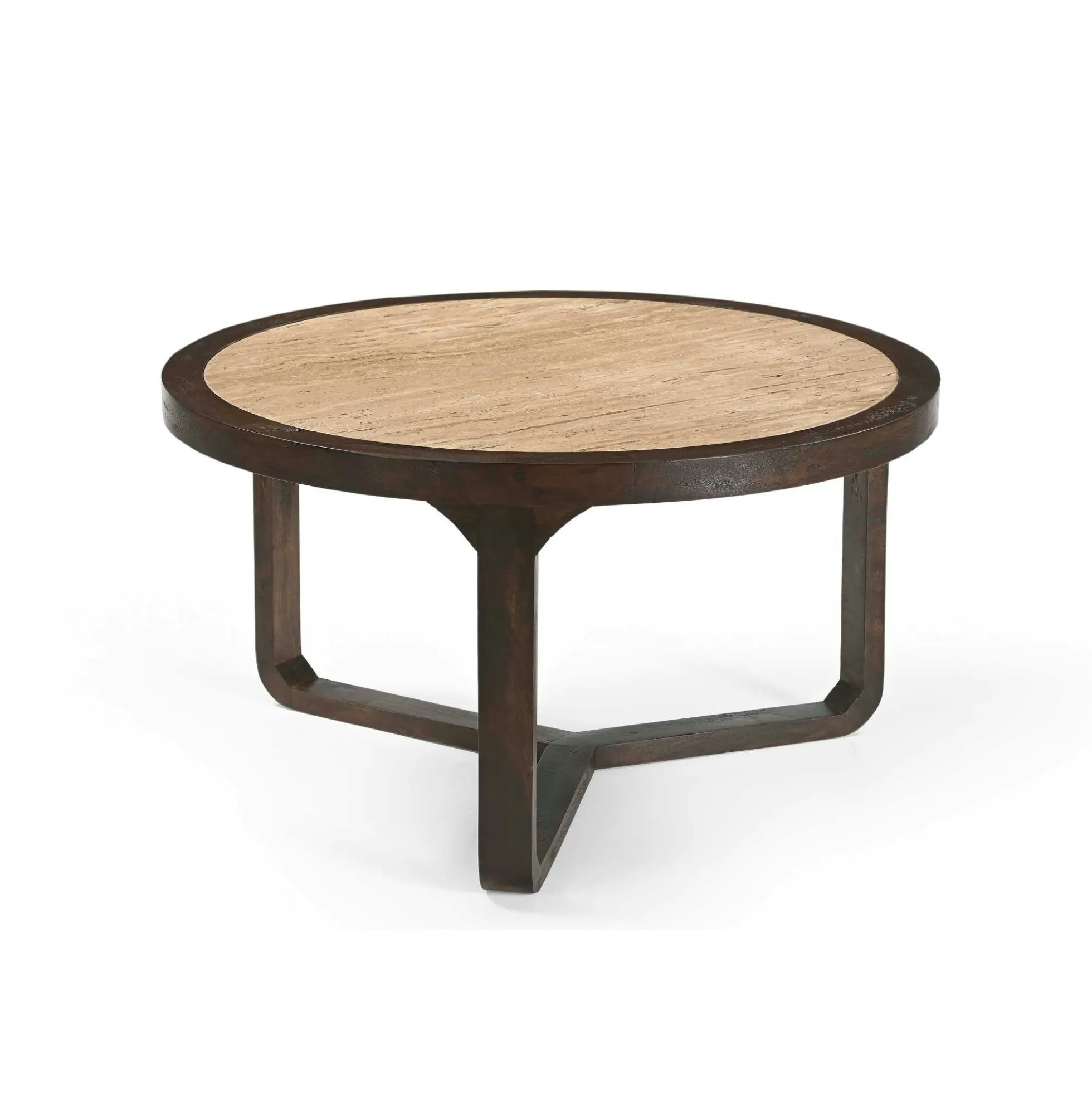 Table basse travertin et bois 3 pieds Ø75 cm DUOMO