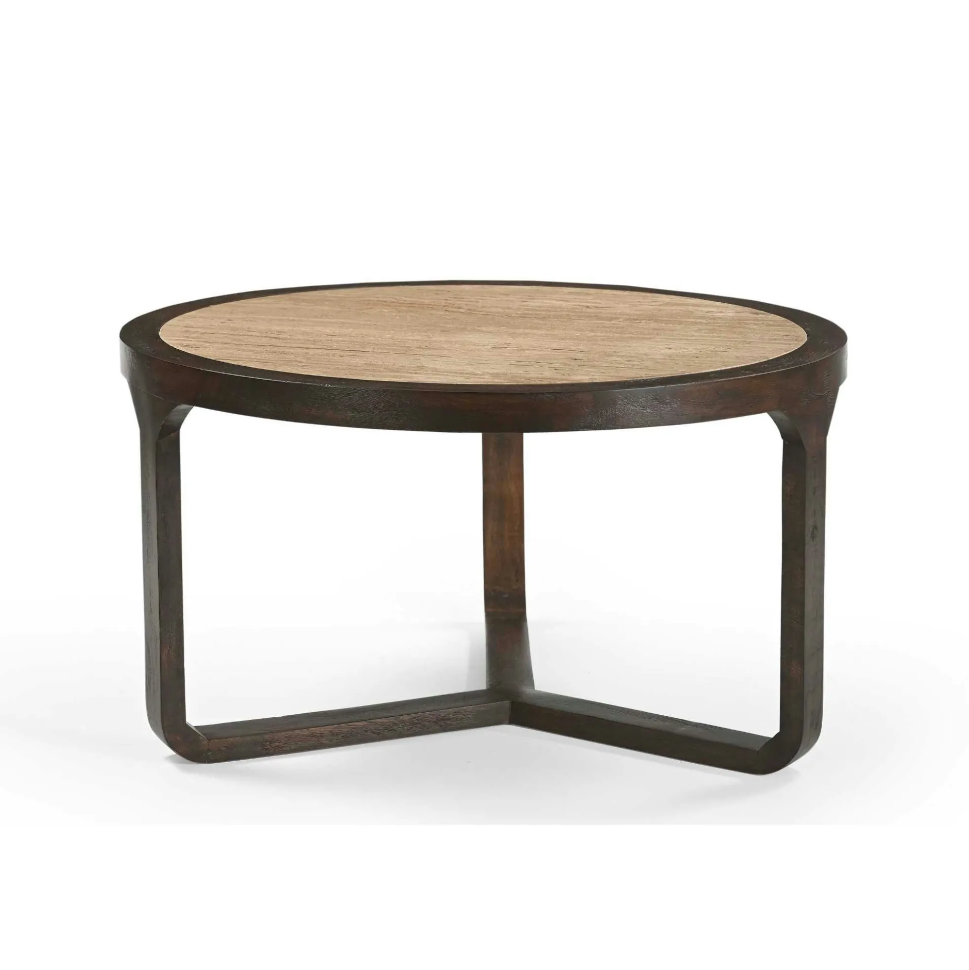 Table basse travertin et bois 3 pieds Ø75 cm DUOMO