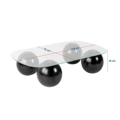 Table basse verre ambré bords arrondis - 4 pieds noirs KOCHI