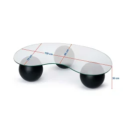 Table basse verre ambré design - 3 pieds boules noirs KOCHI