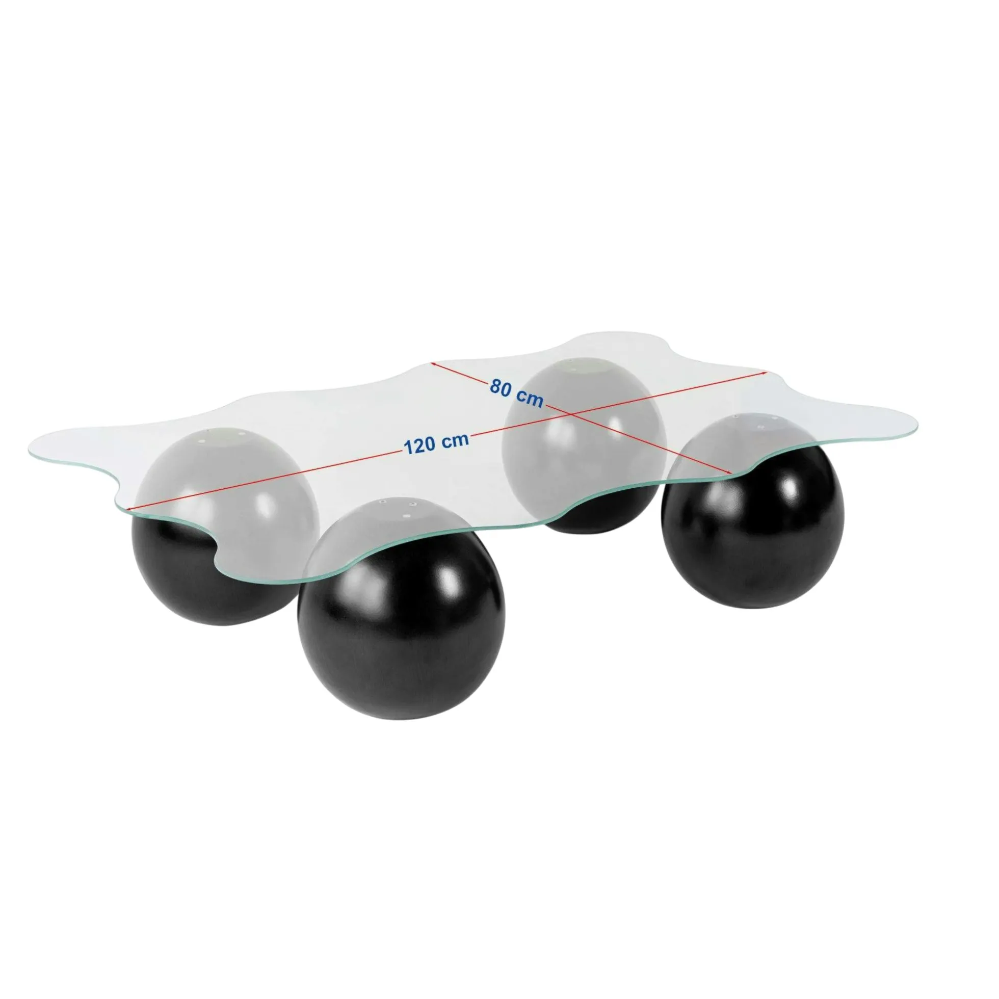 Table basse verre ambré design organique 4 pieds boule KOCHI