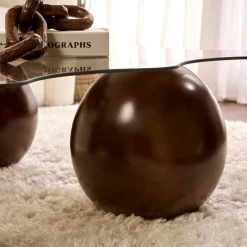 Table basse verre ambré design organique 4 pieds boule KOCHI