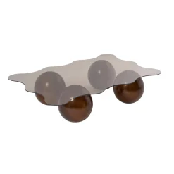 Table basse verre ambré design organique 4 pieds boule KOCHI