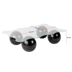 Table basse verre ambré profil ondulé - 4 pieds noirs KOCHI