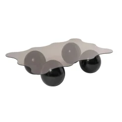 Table basse verre ambré profil ondulé - 4 pieds noirs KOCHI