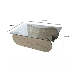 Table basse verre base luge effet travertin avec niche SALTA