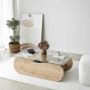 Table basse verre, base luge effet bois avec rangement SALTA