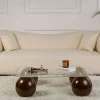 Table basse verre bords arrondis 4 pieds boule KOCHI