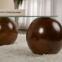 Table basse verre bords arrondis 4 pieds boule KOCHI